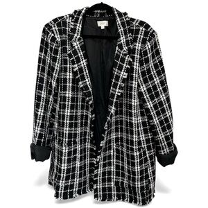 ODDY Women's Black and White Tweed Plaid Open Front Blazer     Plus Size 3X